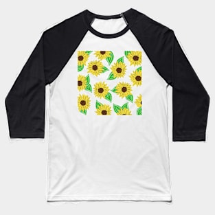 Sunflower with Leaves Pattern Baseball T-Shirt